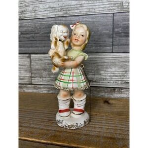 Vintage Ceramic Girl and Puppy Knick Knack Figurine